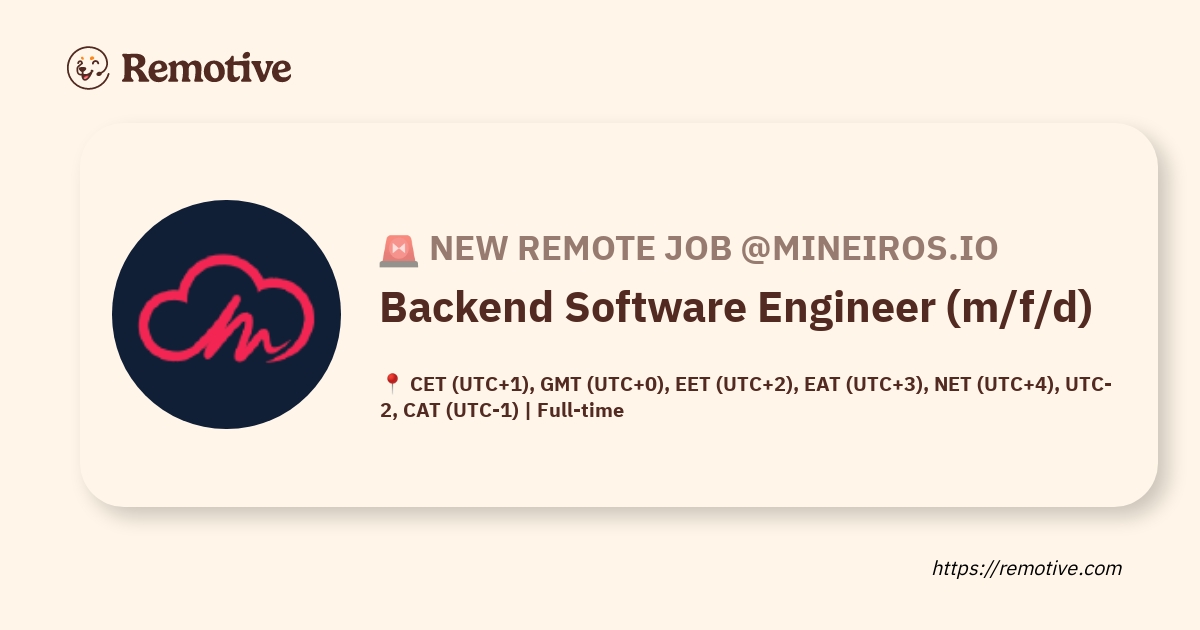 [Hiring] Backend Software Engineer (m/f/d) @Mineiros.io