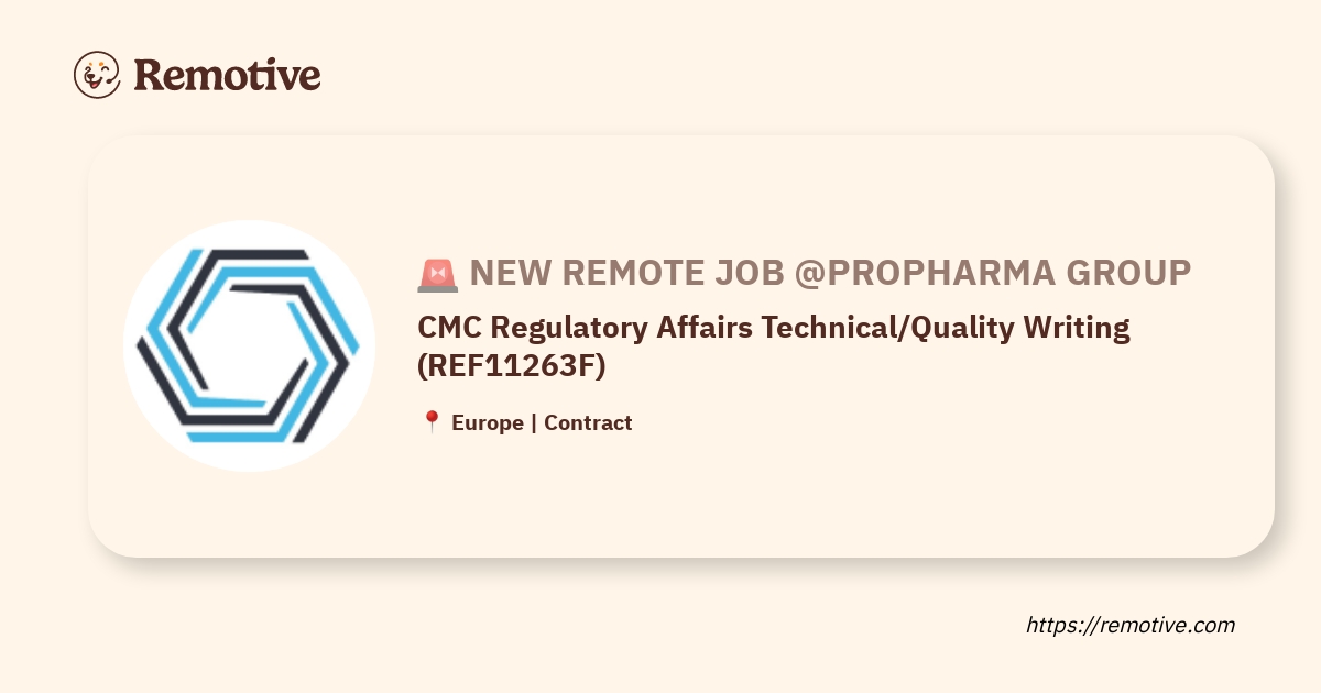 [Hiring] CMC Regulatory Affairs Technical/Quality Writing (REF11263F ...