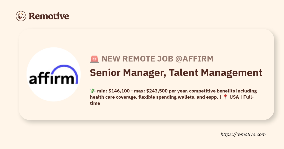 [Hiring] Senior Manager, Talent Management @Affirm