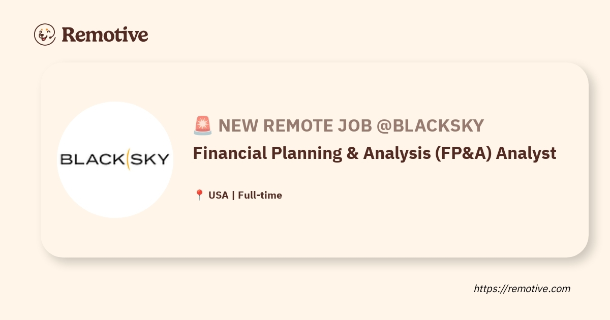 Hiring Financial Planning Analysis FP A Analyst Blacksky