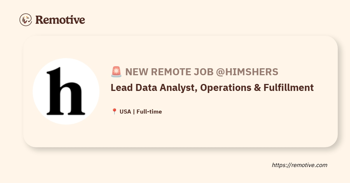 Lead Data Analyst, Operations & Fulfillment